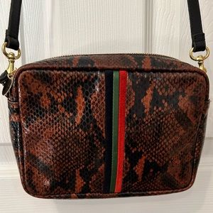 Clare V Midi Sac, Snakeskin with stripes
